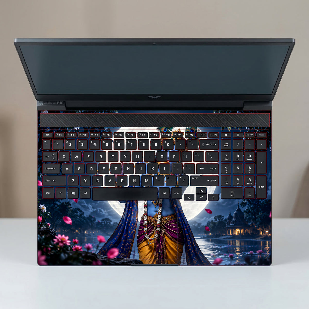 Krishna Beneath The Moonlit Vrindavan Sky Laptop Skin