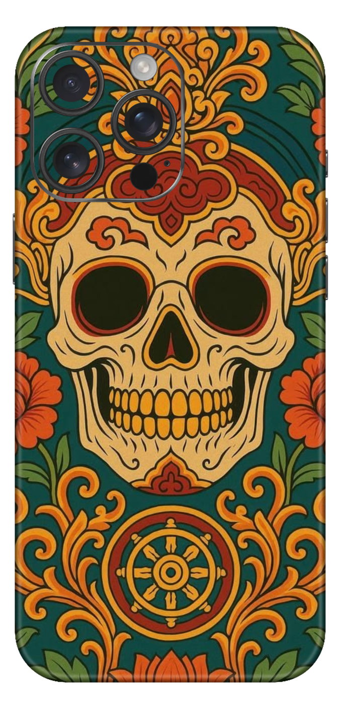 Vibrant Skull Floral Mobile Skin
