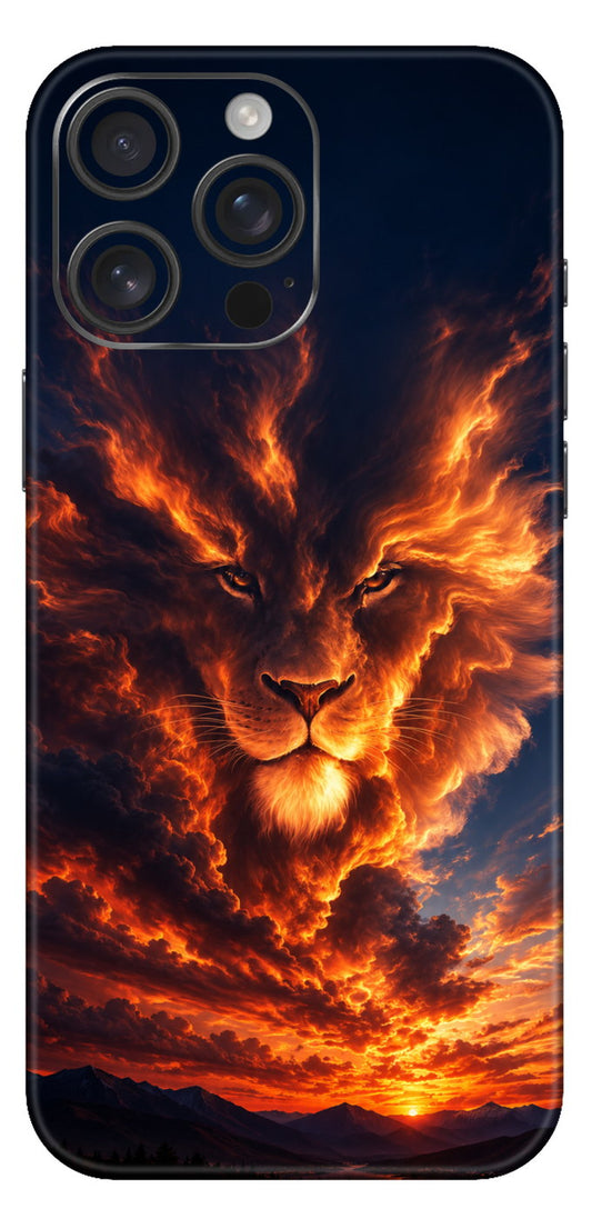 Celestial Fire Lion Over Mountains Mobile Skin