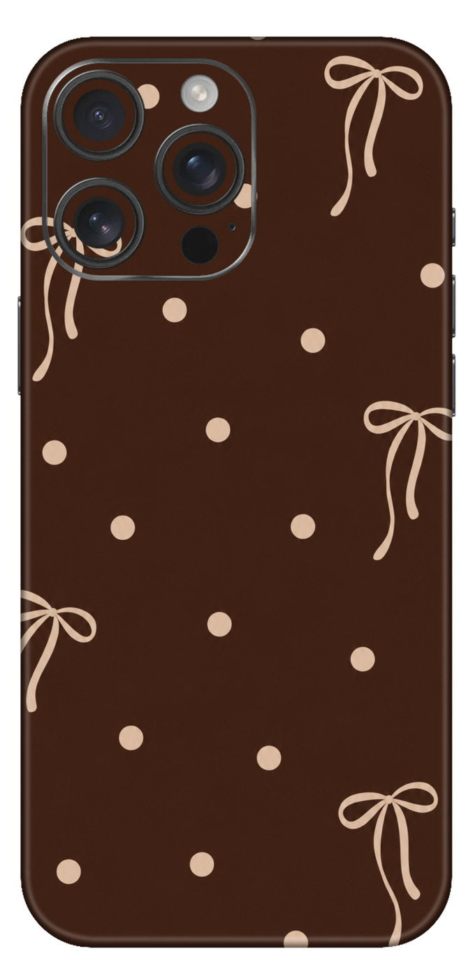Chocolate Brown Bow And Polka Dots Mobile Skin