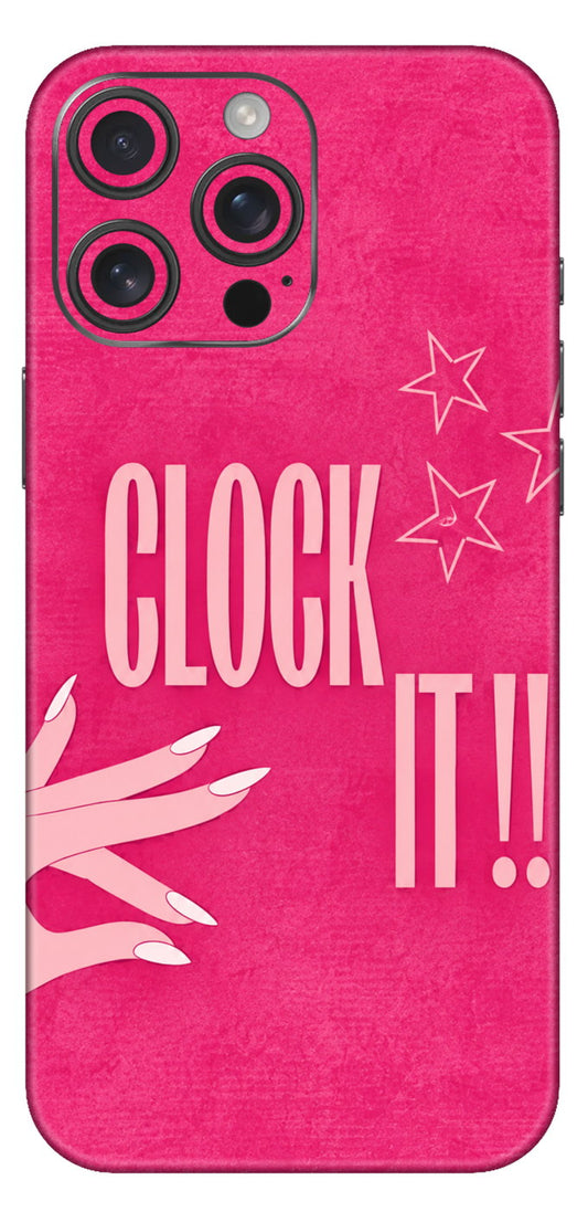 Clock It Pink Text Mobile Skin