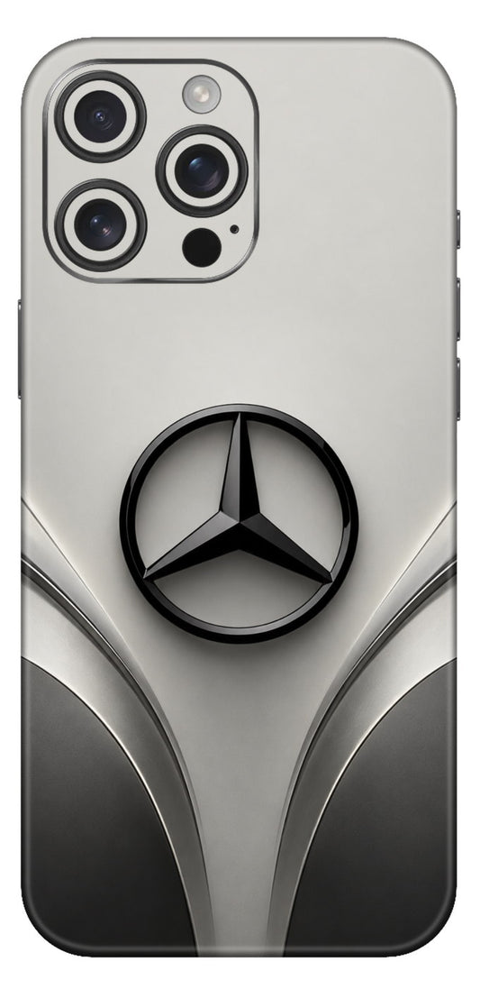 Futuristic Mercedes Emblem On Sculpted Metal Mobile Skin