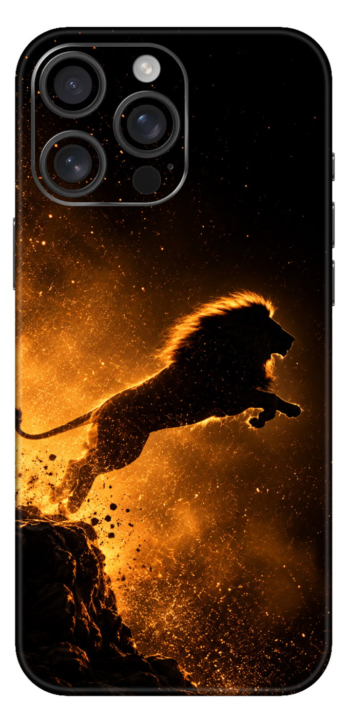 Golden Lion Leaping Through Dust Mobile Skin