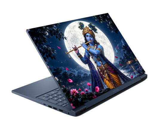 Krishna Beneath The Moonlit Vrindavan Sky Laptop Skin