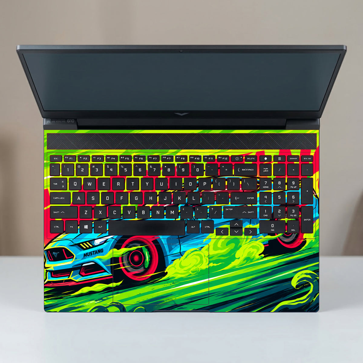 Neon Mustang Drift Poster Laptop Skin