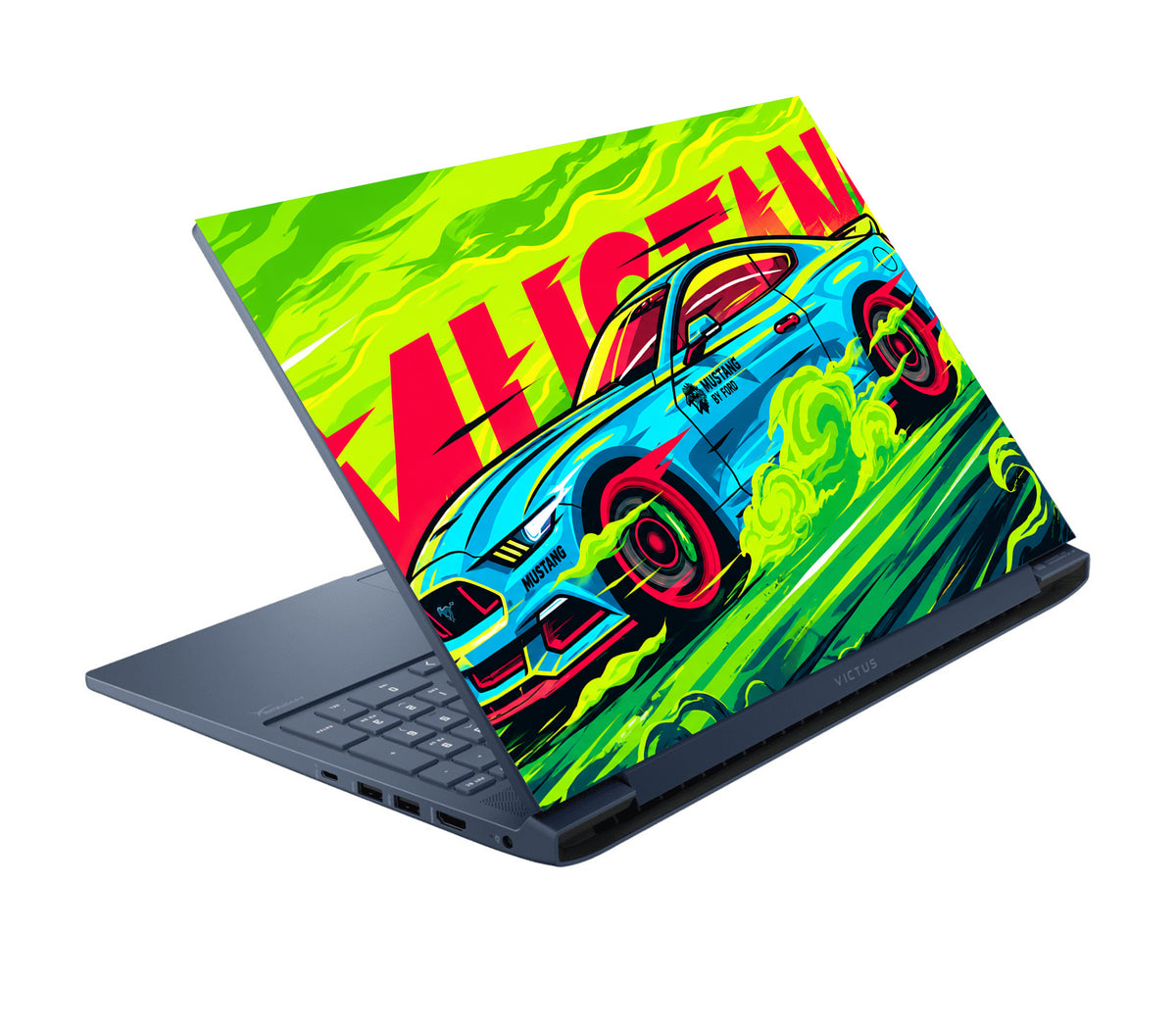Neon Mustang Drift Poster Laptop Skin