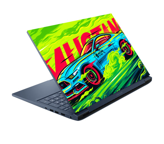 Neon Mustang Drift Poster Laptop Skin