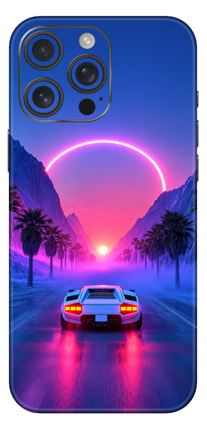 Neon Road Through The Mountains Mobile Skin