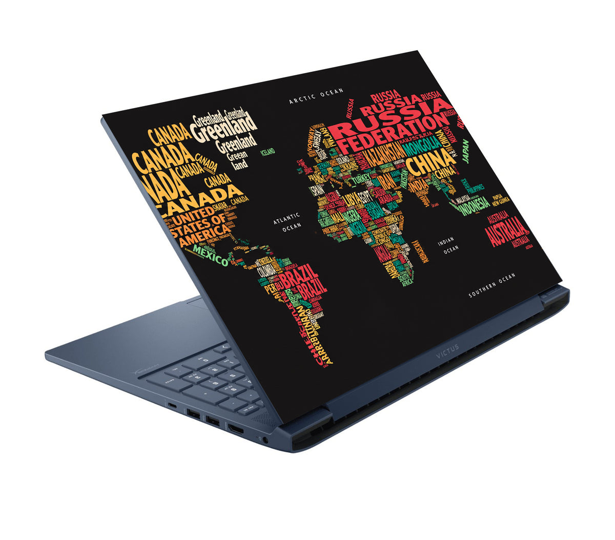 Typographic World Map Poster Laptop Skin